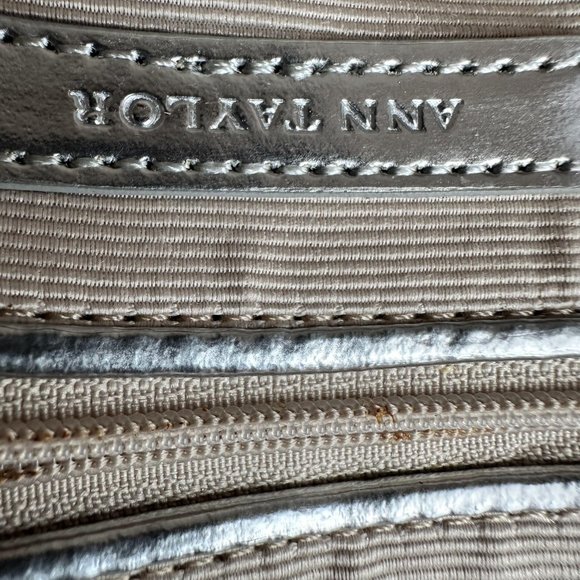 Ann Taylor Mini Satin Black Silver Purse Clutch Modern Design Evening Bag - Picture 6 of 9